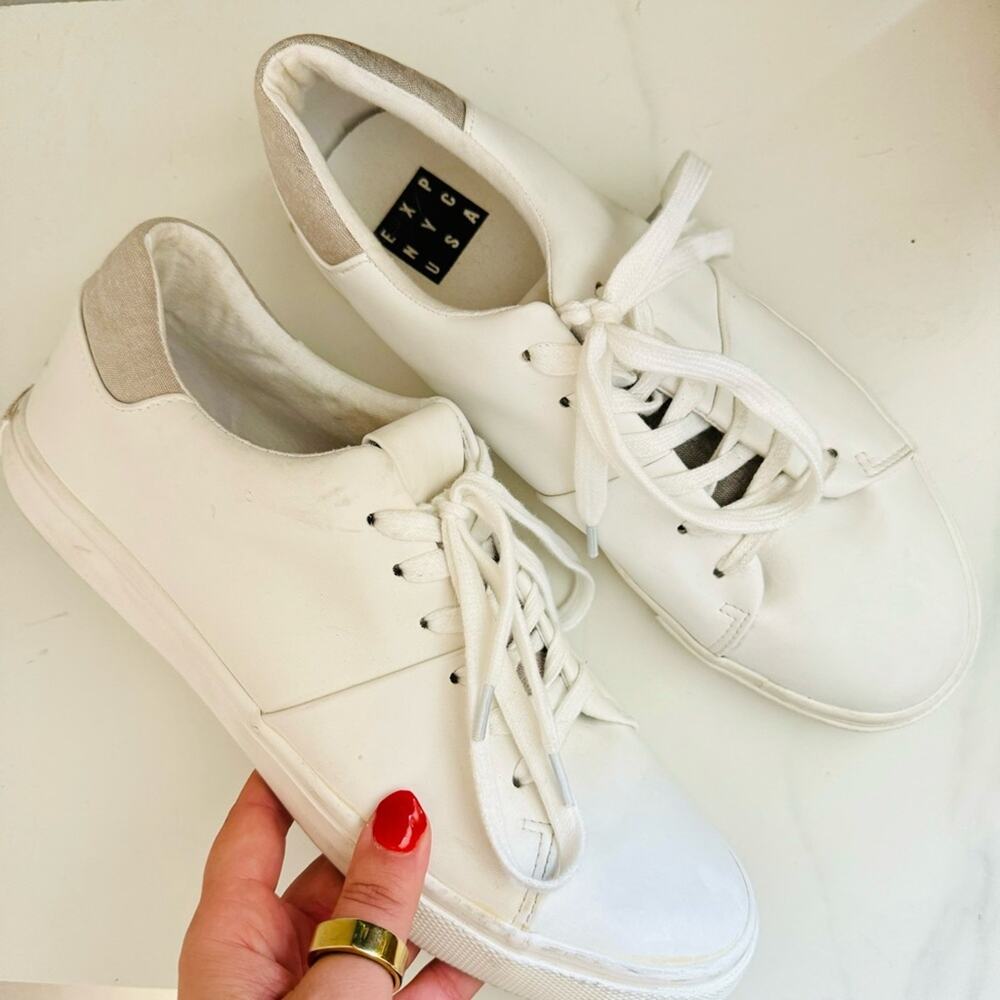 MENS EXPRESS White Faux Leather Casual Basic Low Top Lace Up Sneakers Shoes 10